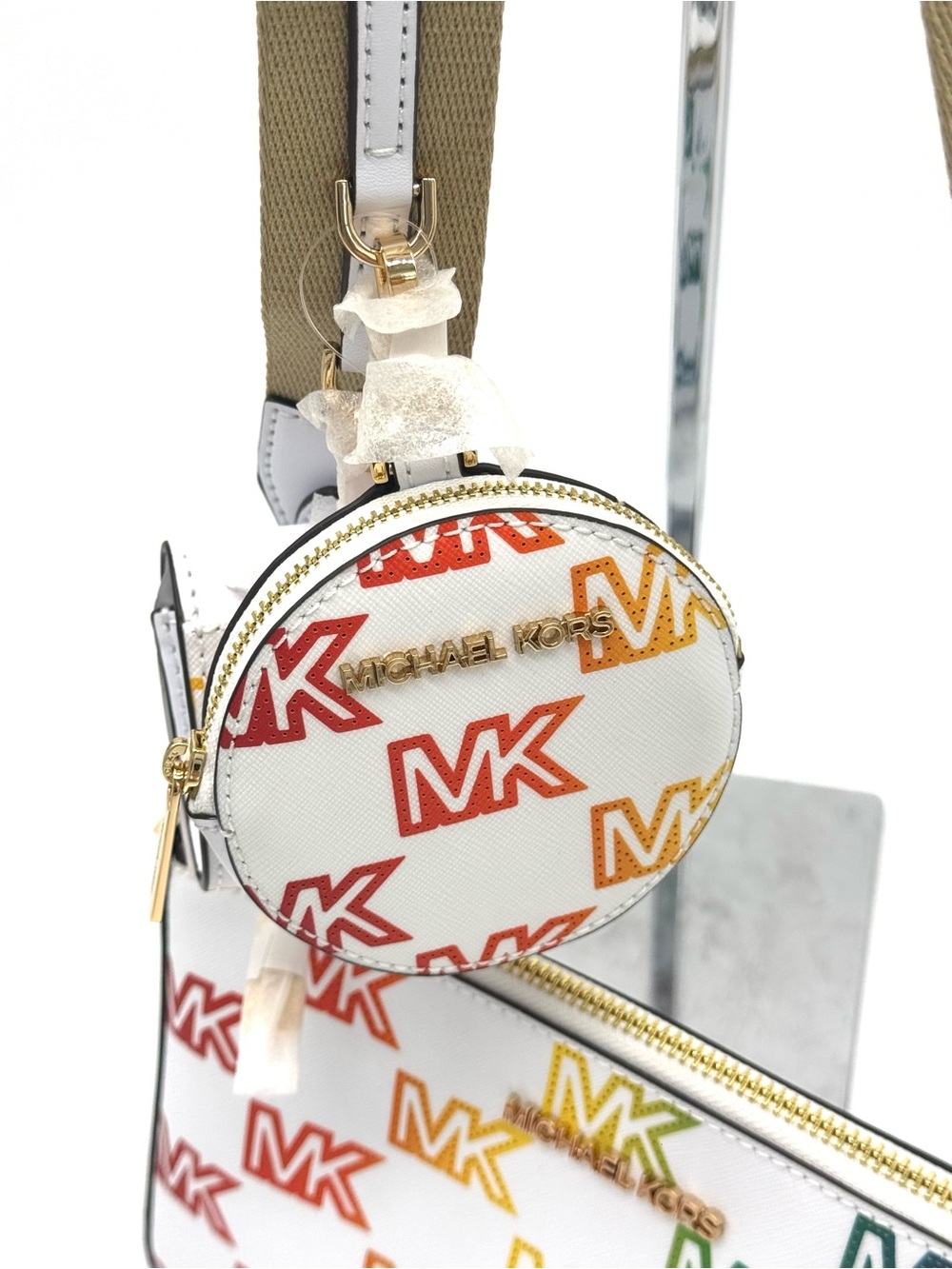 Michael Kors Jet Set Price Medium Crossbody W Tech Accessories Rainbow MK Logo - Picture 7 of 10
